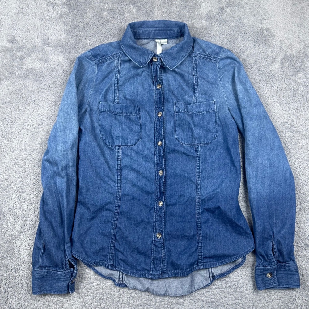 LC Lauren Conrad Denim Button Down Shirt Womens XS BlueCotton Long Sleeve Seamed